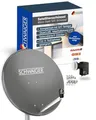 Produktbild: SCHWAIGER Satellitenschüssel Komplettset - Ø 80 cm Stahl Offset Antenne in Anthrazit - Inkl. sonnengeschütztes Quad LNB 4-Fach - Digital HD & 4K Empfang - Integrierte Kabelführung & wetterfest