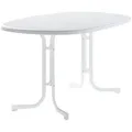 Produktbild: Sieger Gartentisch, Weiß, Holzwerkstoff, oval, Flachrohr, 90x72x140 cm, klappbar, UV-beständig, wetterbeständig, wetterfest, Gartenmöbel, Gartentische, Klapptische