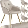 Produktbild: tectake® Samt Stuhl, Esszimmerstuhl mit Stepp Samtstoff, Küchenstühle modern, gemütlicher Sessel Wohnzimmer, Armlehnstuhl Esszimmer, Dining Lounge, Schminktisch Stuhl - Taupe/Gold, 4er Set