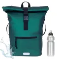 Produktbild: Elephant Rucksack Herren Plane Time Bag Kurierrucksack Roll-Top Fahrradrucksack Sport Fitness Damen 23 Liter A4 12821 + Flasche (Green Metallic 13074)