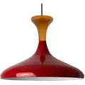 Produktbild: Schlichte Pendelleuchte mit Rot Holzkopfteil - Vintage-Kronleuchter E27 Ø35 cm für Wohnzimmer, Schlafzimmer oder Esszimmer