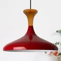 Produktbild: bamyum Champion Pendelleuchte aus Holz, 35 cm Hängelampe Metall E27 Moderne Esstisch Lampe, Skandinavisch Pendellampe für Schlafzimmer Wohnzimmer Küche Esstisch, Küchenlampe Hängend Rot