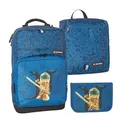 Produktbild: LEGO® - Optimo Plus Jungen Schulranzenset mit CE-zertifizertem Federmappeninhalt & montierbarem Turnbeutel - NINJAGO, Gold/Blue - Großes Hauptfach - Verstellbare Brustriemen - 5-8 Jahre