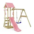 Produktbild: WICKEY Spielturm Klettergerüst TinyWave mit Schaukel & Rutsche, Outdoor Kinder Kletterturm mit Sandkasten, Leiter & Spiel-Zubehör für den Garten (pastellpink)