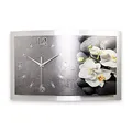Produktbild: Kreative Feder 3D Designer-Wanduhr in modernem Metallic-Design; leise Wanduhr wahlweise Funk oder Quarz mit glänzendem Motiv in Zwei Größen (Orchidee, 50x30cm; leises Funkuhrwerk)