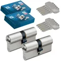 Produktbild: BASI | 2er SET V55 Profil-Doppelzylinder 30/50 mm | Gleichschließend | Zylinderschloss mit 5 Wendeschlüssel | Bohrmuldenschlüssel | Pickingschutz & Anbohrschutz | Türzylinder Schließzylinder