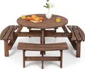 Produktbild: COSTWAY Picknicktisch Set Holz für 8 Personen, Gartentisch mit Schirmloch & 4 Bänken, Terrassenmöbel Gartenmöbel Essgruppe für Garten, Terrasse, Rasen