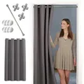Produktbild: tinycurtains Türvorhang mit Stange silber 55-90 cm ohne Bohren, Thermo Vorhang mit Magneten, Ösen, abdunkelnd, Polyester, blickdicht, grau Nebula, Türgardine mit Klemmstange verdunkelnd grau 150 cm x 210 cm