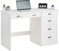 Produktbild: Schreibtisch LANA mit 5 Schubladen, Weiß - Bürotisch aus Massivholz im Landhausstil, klassisches Design, Bürotisch mit Muschelgriffen