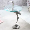 Produktbild: Runder Beistelltisch WILDLIFE HERON 90cm silber Metall Glas Fischreiher handmade