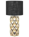 Produktbild: Beliani Tischlampe Keramik geometrisch gold mit Stoffschirm Trommelform schwarz Sejla