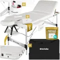 Produktbild: tectake® Massageliege 3 Zonen, Massagetisch, Massageliege klappbar, höhenverstellbare Aluminium Massageliege, Massagebett tragbar inkl. Zubehör, Kopfstütze, Armlehne, Tragetasche - weiß