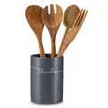 Produktbild: KHG Utensilienhalter Küche Keramik Steingut poliert, Küchen Utensilienhalter Anthrazit Grau mit Beschriftung, Kapazität für ca. 8 Küchenhelfern, Küchen Halter rund Höhe 14 cm & 10,5 cm