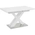 Produktbild: P & B Esstisch, Weiß Hochglanz, Glas, Holzwerkstoff, rechteckig, X-Form, Säule, 80x75x120-160 cm, ausziehbar, Esszimmer, Tische, Esstische, Glastische