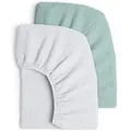 Produktbild: lulumoon 2er Set Kinder Spannbettlaken, Musselin-Baumwolle Spannbetttuch für Babybett und Kinderbett 60x120cm / 70x140cm Reisebett Spannlaken Beistellbett Leintücher