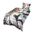 Produktbild: G BETTWARENSHOP Renforcé Bettwäsche Set Graffiti • mega Coole Bunte Jugendzimmer Bettwäsche NYC Street Art Design in 100% Baumwolle mit Reißverschluss • 155x220 cm + 80x80 cm