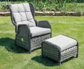 Produktbild: Outdoor Gartensessel Relaxsessel COMFORT Polygeflecht inkl. Ottomane und Polster