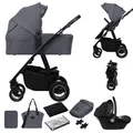 Produktbild: LIONELO AMBER PLUS 3-in-1 Multifunktionaler Kinderwagen von 0 bis 4 Jahren bis 22 kg mit XL-Babywanne, Kindersitz bis 13 kg, verstellbare Rückenlehne, große 360o Geländeräder, XXL-Verdeck