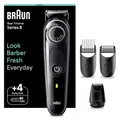 Produktbild: Braun Barttrimmer Series 3, Elektrischer Bartschneider Herren mit 4 Zubehörteile, Ultrascharfe ProBlade Klinge, 80 Min Akkulaufzeit, Kabelloser Bartrasierer, 40 Längen, Wasserdicht, BT3440, Schwarz