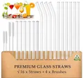 Produktbild: AOTWAN Glas Strohhalme Wiederverwendbar 20 Stück Glasstrohhalme, 6 Kurz + 6 Lange Geraden Glas-Strohhalme, 4 gebogenem Trinkhalme mit 4 Reinigungsbürsten für Cocktails, Smoothie und Säfte