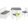 Produktbild: BOMI® Sitzgruppe für Kinder Tisch und Stühle | Babysitzgruppe aus Kiefer Massiv Holz für Kleinkinder, Mädchen und Jungen Anthrazit - Grau