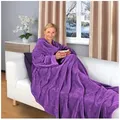 Produktbild: Wohndecke flauschige, tragbare Kuscheldecke mit Ärmeln und Fußtasche, Gräfenstayn, warme Ärmeldecke - TV Decke zum Anziehen - 180x150cm lila lila 180 cm x 150 cm