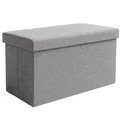 Produktbild: Ruhhy Faltbare Sitztruhe 60x30x30 cm Aufbewahrungsbox mit Deckel in Grau, 54L Stauraum, Belastbar bis 80 kg – Sitzwürfel mit Polster für Wohnzimmer & Schlafzimmer 25996