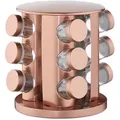 Produktbild: Relaxdays Gewürzkarussell mit 12 Gewürzdosen, 360° drehbar, durchsichtige Gewürzgläser zum Streuen, Edelstahl, kupfer