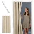 Produktbild: tinycurtains Türvorhang mit Stange weiß 55-90 cm ohne Bohren, Thermo Vorhang Tür, Ösen, abdunkelnd, Polyester, beige Driftwood, Türgardine mit Klemmstange Raumtrenner verdunkelnd beige 150 cm x 210 cm