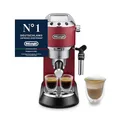 Produktbild: De'Longhi Dedica Style - Perfetto Kompakte Siebträgermaschine Espressomaschine mit Tasten, manuellem Milchaufschäumer für Espresso und Cappuccino, ESE Pad geeignet, 15cm breit, Rot (EC685.R)