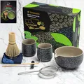 Produktbild: TEANAGOO Keramik, Matcha Set Schneebesen Schale mit Ausgießer Schöpfkelle Schneebesen Halter Teezubereitungsset. 1 Japanische Tee-Set (7pcs) + 2Cups(7.2oz),S1,Charcoal Grey, schwarz/Grau