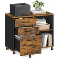 Produktbild: VASAGLE Rollcontainer, Aktenschrank, mit 3 Schubladen und Rollen, offene Fächer, für Dokumente in DIN A4-, Letter-Format, Druckerständer, Industrie-Design, vintagebraun-schwarz OFC041B01