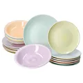 Produktbild: MamboCat Pastello 18tlg Tellerset bunt I farbenfrohes Steingut-Geschirr für 6 Personen I 6X Speiseteller, 6X Suppenteller & 6X Kuchenteller I zweifarbige Essteller, Dessertteller & Tiefe Teller