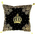 Produktbild: Harald Glööckler Luxus Barock Deko Kissen Pompöös by Casa Padrino Schwarz / Gold Krone aufwendig verziert mit Pailletten und Glitzersteinen