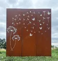 Produktbild: Edelrost 3er Sichtschutz Motiv Pusteblume mit Samen und Schmetterling 165 cm x 150 cm Paravent zum Stecken Schild Gartenstecker Edelrost Gartendeko