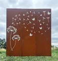 Produktbild: STEINFIGURENWELT GIEBEN Edelrost 3er Sichtschutz Motiv Pusteblume mit Samen und Schmetterling 165 cm x 150 cm Paravent zum Stecken Schild Gartenstecker Edelrost Gartendeko Wetterfest Rost Metall Zaun