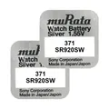 Produktbild: 2x Murata 371 SR920SW Silberoxid 1,55V Knopfzellen Uhrbatterien Japan