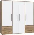 Produktbild: FORTE Kleiderschrank Mokkaris, zeitloses Design, 3–4 Türen, Made in Europe (B/H/T ca. 145x200x59cm oder 206x200x59cm) Schubladen + schwarze Stangengriffe, Made in Europe, viel Stauraum
