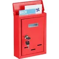 Produktbild: Relaxdays - Briefkasten mit Namensschild, aus Metall, mit 2 Schlüsseln, Postkasten schmal, HxBxT: 26,5 x 19 x 6,5 cm, rot