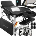 Produktbild: KESSER® Mobile Massageliege klappbar & höhenverstellbar 3 Zonen Massagebett Massagetisch Therapieliege Aluminium + 10x Gesichtsauflage mit Kopfst... - Schwarz