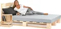 Produktbild: sunnypillow 140x200 cm Palettenbett mit Kopfteil Holzbett Bett aus Paletten Palettenmöbel Naturholz Fichte europalette 80 90 100 120 140 160 180 200 220 240 x 200cm