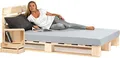 Produktbild: sunnypillow 140x200 cm Palettenbett mit Kopfteil Holzbett Bett aus Paletten Palettenmöbel Naturholz Fichte europalette 80 90 100 120 140 160 180 200 220 240 x 200cm