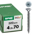 Produktbild: SPAX Universalschraube, 4,5 x 70 mm, 500 Stück, T-STAR plus, Senkkopf, Vollgewinde, 4CUT, WIROX A3J, 1191010450705