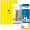 Produktbild: HERMA 5131 Ordnerrücken Etiketten lang schmal, 20 Blatt, 38 x 297 mm, 5 pro A4 Bogen, 100 Stück, selbstklebend, bedruckbar, blickdicht, blanko Papier Ordneretiketten Rückenschilder Aufkleber, gelb