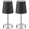 Produktbild: Nachttischlampe Stoffschirm 32cm Hoch E14 Chrom 15w Wohnzimmer Schlafzimmer Büro Flur Metall Schirm Tischlampe Tischlampe Nachttischleuchte Anthrazit 2er Set - Monzana