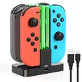 Produktbild: FYOUNG Switch Controller Ladestation Kompatibel mit Nintendo Switch1 / OLED Joy Con, Quad Switch Ladestation Zubehör Charger für Joycon Kontroller Ladegerät mit USB C Ladekabel - Schwarz