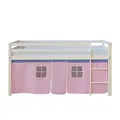 Produktbild: Homestyle4u Kinderbett 90x200 Weiß Hochbett mit Treppe Vorhang Rosa Bettgestell Holz Kiefer Kinderzimmer