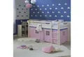 Produktbild: Homestyle4u Hochbett 90x200 Kinderbett mit Leiter und Vorhang Weiß Rosa Holz Treppe Kinder
