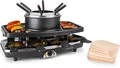 Produktbild: Klarstein 3-in-1 Raclette Fondue Kombi und Grill, 1100W Raclette-Fondue-Set mit Steinplatte, Elektrischer Fondue Raclette Grill für 8 Personen mit 8 Pfännchen & Fonduegabeln, Raclette-Gerät Elektrisch