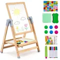 Produktbild: VEVOR Kunststaffelei für Kinder, 2-in-1-Kunststaffelei aus Holz, doppelseitig, mit magnetischem Whiteboard und Kreidetafel, verstellbares, stehendes, drehbares, faltbares Zeichenbrett mit Malzubehör für Jungen und Mädchen